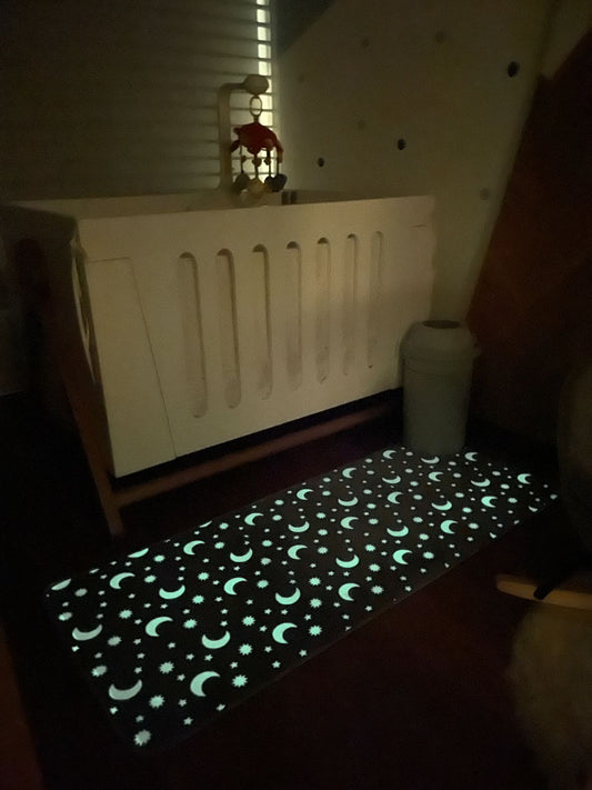 Tapete LUNAS Y ESTRELLAS Alfombra Luminosa Niños | 150x60cm Pie De Cama Luna